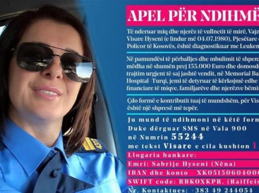 Kërkohet ndihmë financiare për shërimin e polices Visare Hyseni, shoqata “Jetimat e Ballkanit” ndihmonë me 2 mijë euro