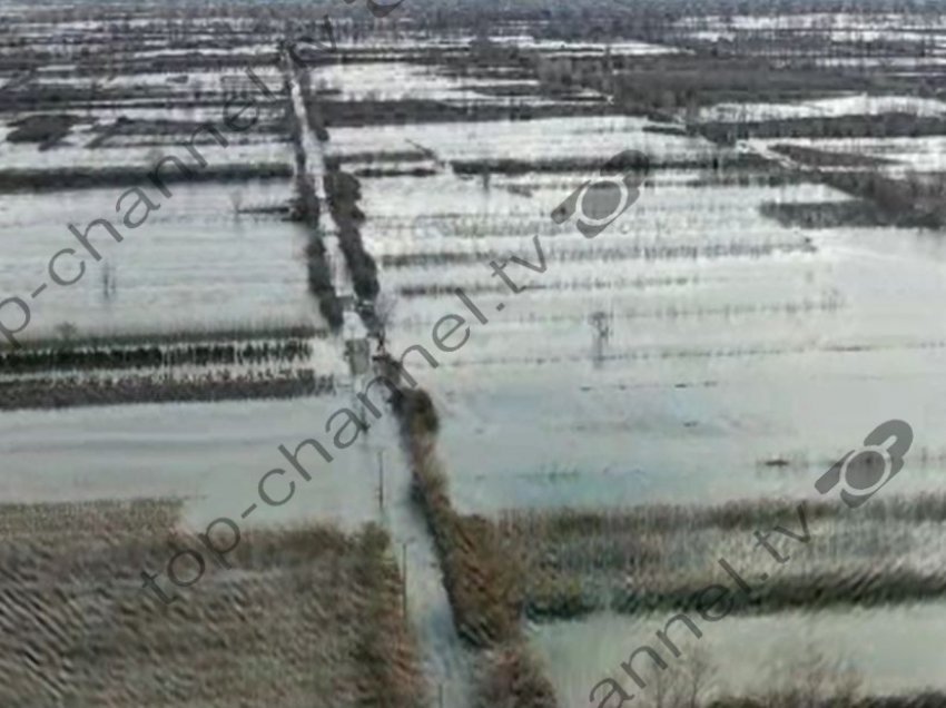 Pamje me dron/ Përmbytje në Obot të Shkodrës, shtëpitë të zhytura në ujë!