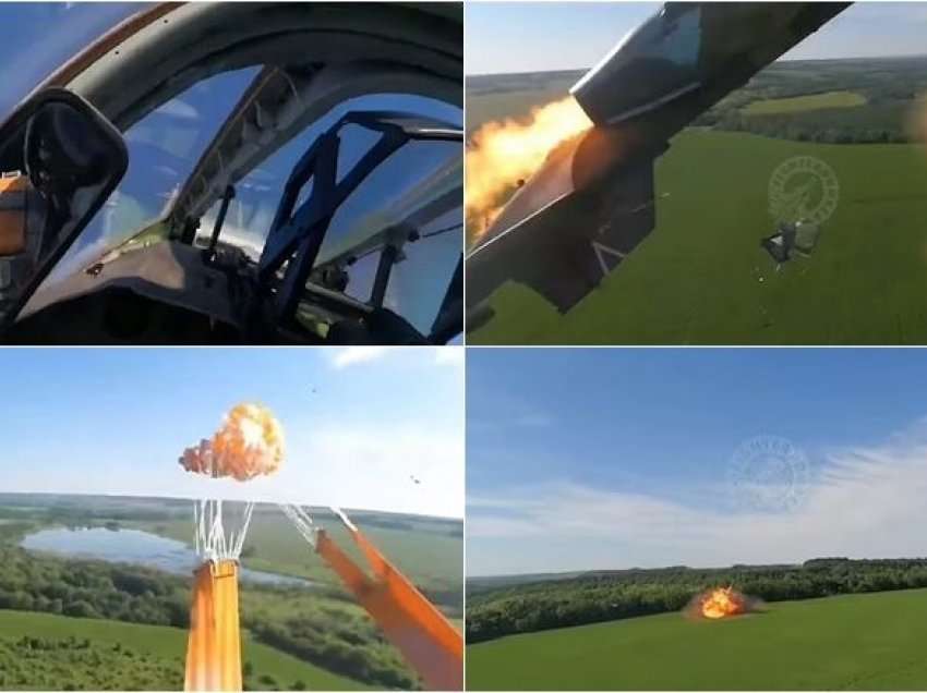 Momenti dramatik kur piloti rus hidhet me parashutë pasi aeroplani luftarak u përfshi nga flakët – përpara se të rrëzohet në tokë