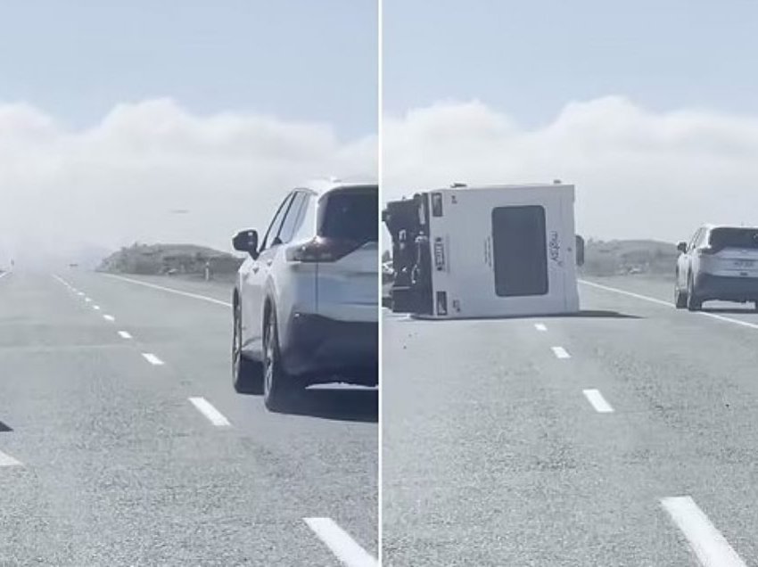 Erërat e fuqishme që frynin me 150 kilometra në orë në Zelandën e Re, rrokullisin kamionin në lëvizje
