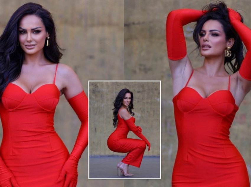 Xhuli Nura tregon format atraktive të trupit në fustan të kuq