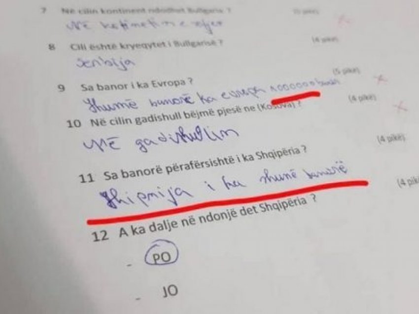Nxënësi “shokon” me përgjigjet e tij në një test