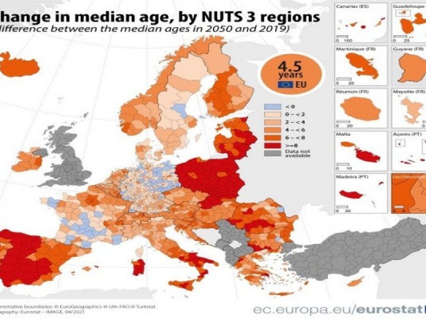 ​Deri në vitin 2050, popullsia pritet të bjerë në dy të tretat e rajonit të BE-së