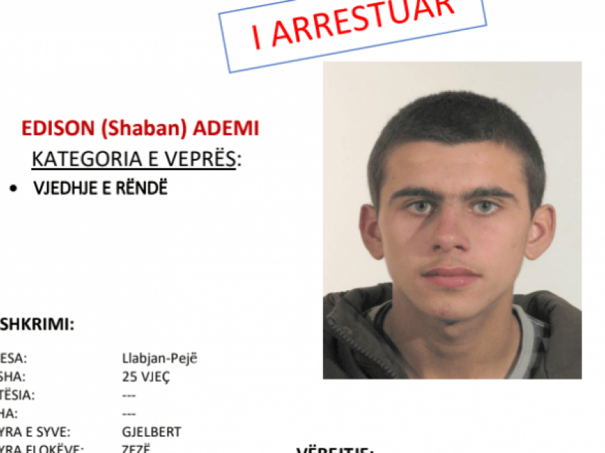 Policia në Pejë pas bashkëpunimit të qytetarëve arreston të dyshuarin për vjedhje të rëndë, Edison Ademi