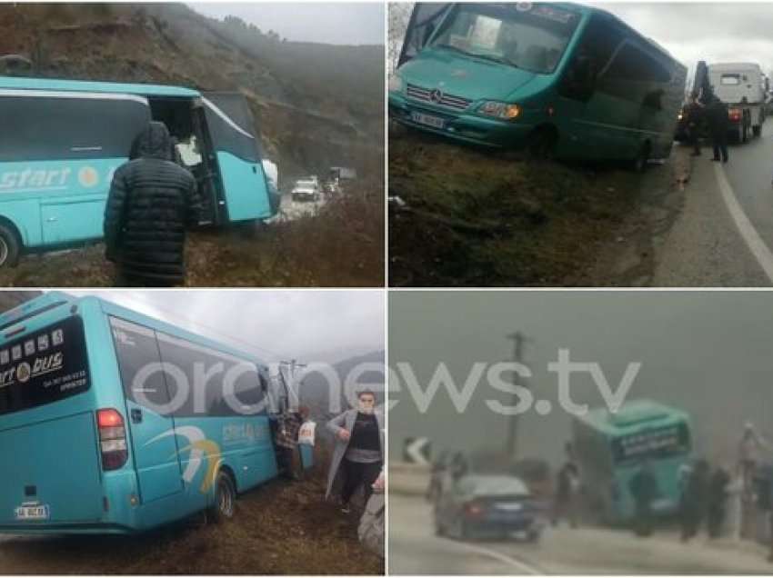 Autobusi me pasagjerë del nga rruga në aksin Elbasan-Librazhd, shmanget tragjedia te 