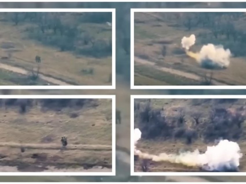 Po ecnin nëpër një fushë të gjelbëruar, momenti kur raketat ukrainase godasin direkt këmbësorinë ruse