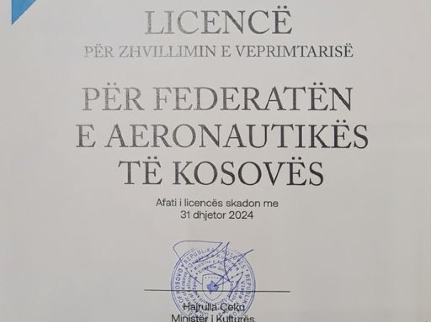 Licencohet Federata Aeronautike e Kosovës