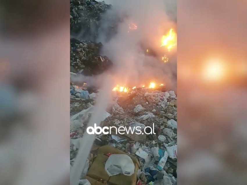 Zjarr në fushën e mbetjeve në Vlorë, forcat zjarrfikëse në vendngjarje