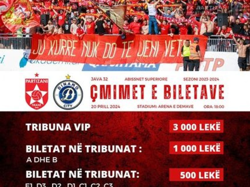 Ndeshja ndaj Dinamos, Partizani nxjerr në shitje biletat e derbit